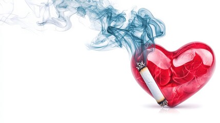 A human heart covered in smoke and ash, symbolizing the toll of cigarette addiction.