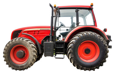Obraz premium PNG Red farm tractor vehicle wheel white background.