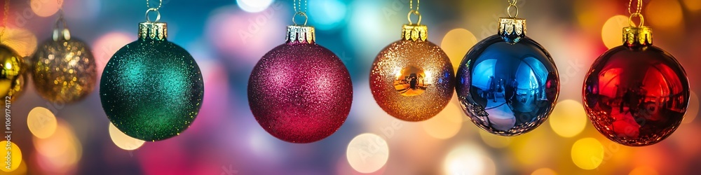 Aufkleber Assorted Shiny Baubles with Holiday Bokeh Lighting on Display : Generative AI