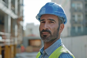 Confident construction manager in safety gear at site.