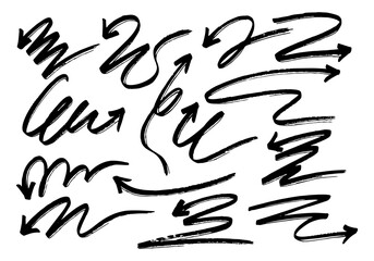 Obraz premium Arrows. Set of hand drawn grunge brush arrows. Vector illustration.