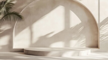 Minimalist Product Display with Palm Leaf Shadows