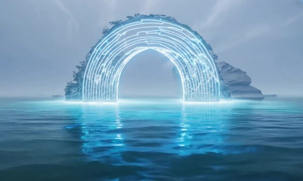 Supernatural arch over water surface