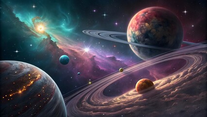 Fantasy Solar System Artwork, Sci-Fi Galaxy Illustration
Imaginary Galaxy with Fantasy Solar System, Outer Space Art
