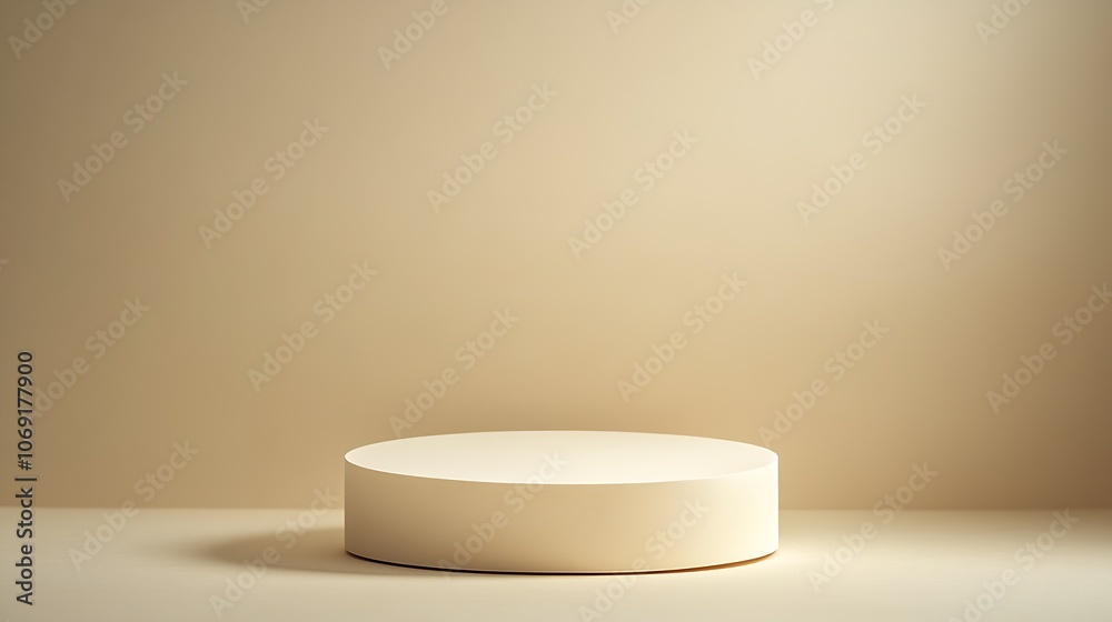 Poster minimalist cream round podium on beige background for product display : generative ai