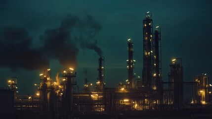 Fototapeta premium Industrial Night: A Silhouette of Production