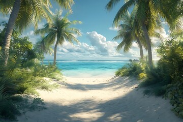 Obraz premium Tranquil Beach Path Leading to Hidden Paradise