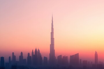 Obraz premium Stunning skyline of a modern city at sunset