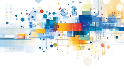 Abstract contemporary art for modern business, blending graphic elements of success and teamwork. Ideal for office posters, technology ads, and research presentations.
