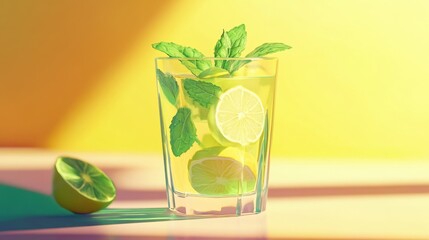 Refreshing glass of lemon water infused with mint leaves perfect for hot summer days