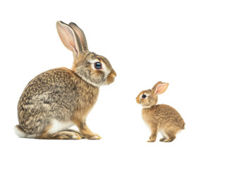 Obraz premium Bunny and Baby Rabbit Duo isolated on white or transparent background, png clipart, design element