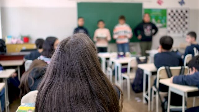 School children are participating actively in class