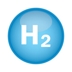 Hydrogen H2 blue bubble icon symbol. chemical model. Concept of hydrogen H2. Renewable eco-energy. Hydrogen energy based on renewable energy sources and electricity. Vector illustration EPS.