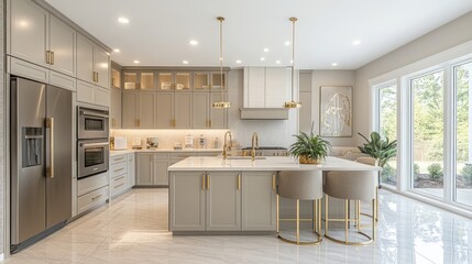 Modern Kitchen with Stainless Steel Appliances and Island Seating