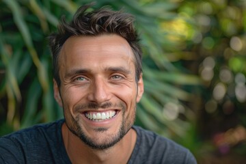 Fototapeta premium Handsome man smiling cheerful with a big smile on face showing teeth positive and happy expression