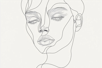 woman's face is drawn in black and white. The drawing is of a woman with a very simple and minimalistic style. The face is drawn in a way that it looks like it is made up of different shapes