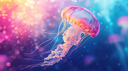 Naklejka premium Graceful jellyfish gliding through underwater currents showcasing ethereal movements and stunning colors