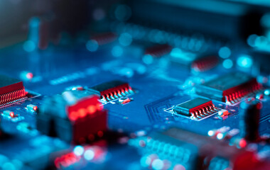 Electronic integrated circuit board PCB close up