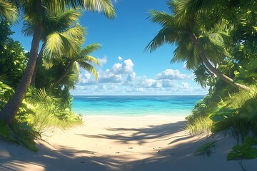 Obraz premium Tropical Island Path Leading to Turquoise Ocean