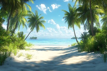 Obraz premium Tropical Island Pathway Leading to Tranquil Beach