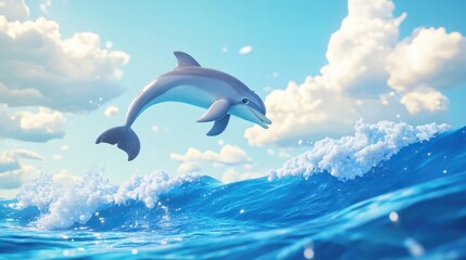 Fototapeta premium Dolphins leaping gracefully over ocean waves capturing the essence of marine playfulness