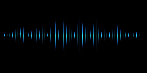 Radio wave. Sound dynamic waveform on black background. Electronic music futuristic banner. Abstract music background. Vector illustration