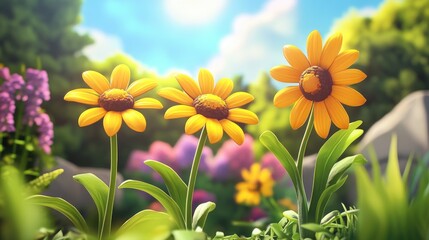 Vibrant Rudbeckia flowers blooming brightly in a sunny garden embodying joy and positivity for botanical advertising