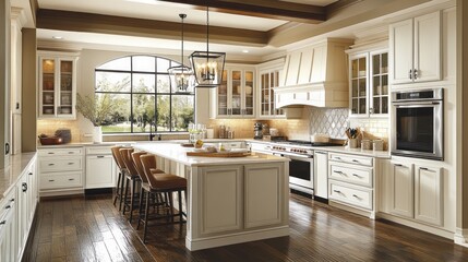 Modern Kitchen with White Cabinets, Island, and Wood Flooring