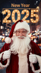 Welcoming 2025 with Santa Claus and Glowing Lights: A New Year Celebration