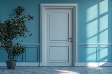 Classic White Door in a Blue Room Interior