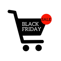 Black shopping cart design with "black friday" written on it and red label with "sale" written on it. Perfect for black friday event.