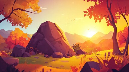 Vibrant autumn sunrise illuminating the silhouette of Picnic Rocks nature scenery breathtaking views