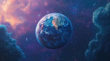 Obraz premium Illustration of an exoplanet surrounded by a vibrant cosmos showcasing celestial beauty and astronomical wonders