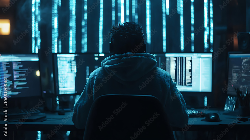 Aufkleber 4k, hacker code running down a computer screen terminal