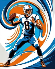 Dynamic Quarterback Football Player in Action with Vibrant Design and Bold Colors