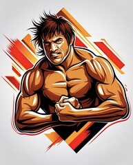 Stylized Muscle Warrior Graphic Depicting Strength and Determination in Action