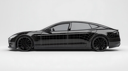Fototapeta premium Black and wireframe generic and unbranded car, 3D illustration