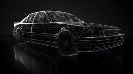 Naklejka premium Black and wireframe generic and unbranded car, 3D illustration