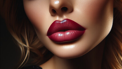 Close-up of a woman's lips showcasing bold lipstick shade and glossy finish