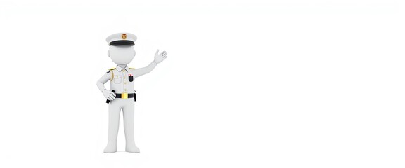 Obraz premium 3D stick figure police officer directing traffic minimalist white background public safety content copy space
