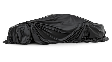 Car covered with a black cloth isolated on a white background