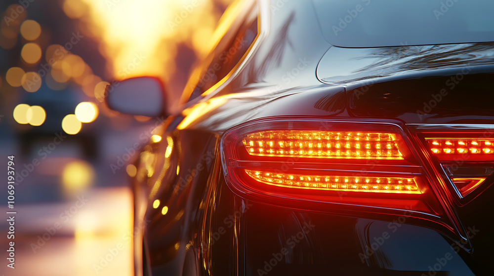 Poster close up of a backlight of a generic and unbranded car, 3d illustration