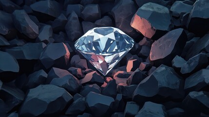 Stunning solitaire diamond nestled among rough coal pieces symbolizing beauty amidst darkness