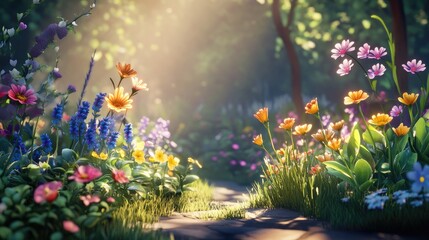 Delicate flowers illuminating a serene garden capturing the essence of warmth and fragrance