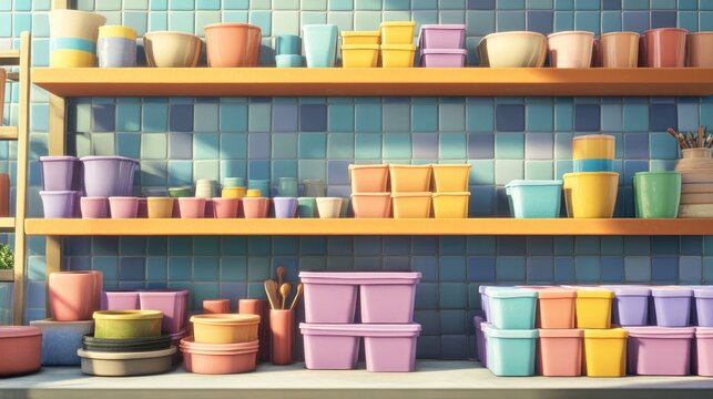Raw ceramic glaze in colorful boxes neatly arranged on a workshop shelf ideal for pottery projects