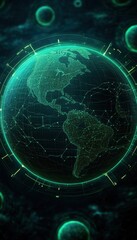 Obraz premium A futuristic green digital globe with glowing connections, depicting a modern view of Earth.
