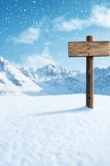 Naklejka premium Snowy winter landscape with wooden signpost
