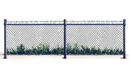Metal fence with barbed wire isolated on a white background