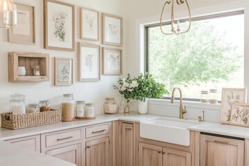 Farmhouse Kitchen with White Sink and Wood Cabinets