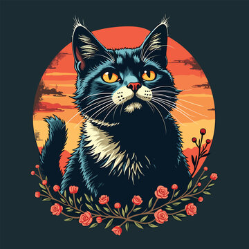 recommend clip art: vintage retro cat t shirt design